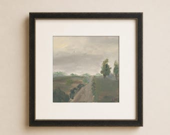 Estampe d'art représentant un paysage champêtre verdoyant et mélancolique. Champs ouverts II