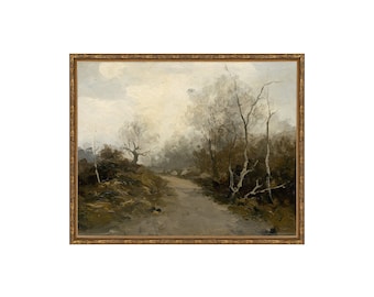 FRAMED. Moody Road. Countryside Painting. Framed Oil Landscape. Green Field Framed Art. Muted Landscape Art. Framed Autumnal Decor.