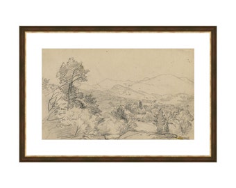 Mountain Vintage Art | Vintage Sketch Art Print | Landscape Drawing | Giclee Printed and Shipped Art | Mountain Art Prints | Forest Prints