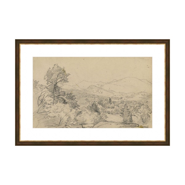 Mountain Vintage Art | Vintage Sketch Art Print | Landscape Drawing | Giclee Printed and Shipped Art | Mountain Art Prints | Forest Prints