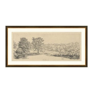 Forest Etching. Vintage Forest Drawing. Forest Landscape Print. Countryside Landscape Etching. Narrow Art Print. Horizontal Wall Art Print.