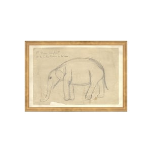 FRAMED. Elephant Sketch. Vintage Elephant Drawing. Framed Elephant Nursery Art. Elephant Decor for Home. Elephant Drawing Vintage Framed.