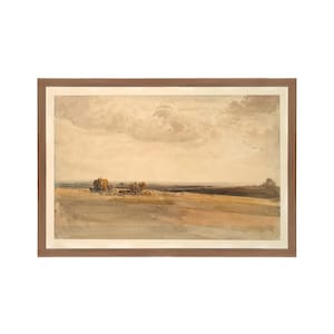 FRAMED. Wheat Field.  Meadow Painting Printed and Shipped. Muted Art Print. Watercolor Meadow Painting.