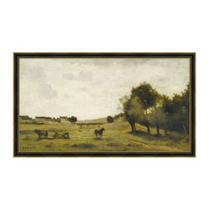Fields II. Cloudy Landscape Print. Antique Landscape Print. Meadow Print. Muted Landscape Painting. Landscape Painting Art Printed.