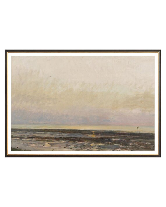Sunset at Normandy. Sunset Painting. Moody Sunset Painting. Antique Sunset Painting. Beach Sunset Art Print. Vintage Sunset Painting.