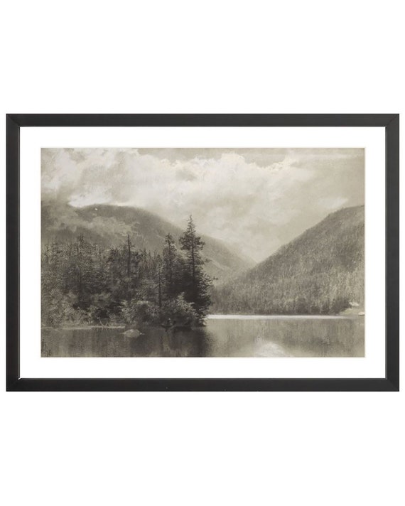 PRINTED Charcoal Winterscape. Winter Landscape Art Print. Winter Drawing. Charcoal Drawing Landscape.