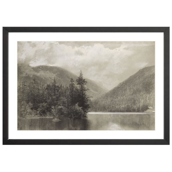 PRINTED Charcoal Winterscape. Winter Landscape Art Print. Winter Drawing. Charcoal Drawing Landscape.