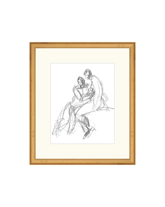 FRAMED. Together 1. Figure Study Drawing. Figure Sketch Vintage. Body Drawing Wall Art.