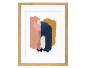 Art mural abstrait blush, moutarde et bleu marine | Art numérique abstrait | Formes abstraites | Blocs abstraits | Art moderne en couleurs | Impression minimaliste