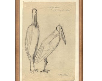 Bird Sketch Print.  Drawing of a Stork. Animal Sketch Art. Bird Vintage Art Print. Bird Wall Decor. Bird Prints Vintage