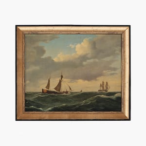 ART PRINT Giclee | Sailboat Painting Printed and Shipped | Coastal Wall Art Prints | Antique Seascape | Moody Room Decor | Vintage Painting