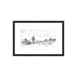 FRAMED. Charcoal Trees 2. Forest Wall Art. Trees Drawing. Framed Vintage Landscape Sketch. Framed Charcoal Trees landscape.