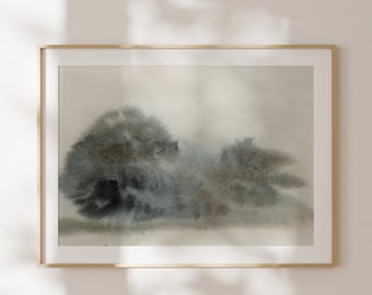 Misty Trees II. Modern Watercolor Trees Painting. Modern Abstract Art.