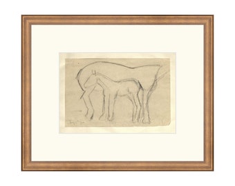 PRINT Mare and Foal. Minimal Horse Sketch. Sketch Art. Mother Print. Figure Drawing. Vintage Horse Print. Farmhouse Print .Antique Horse Art