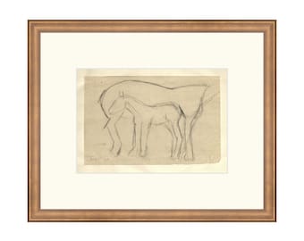 PRINT Mare and Foal. Minimal Horse Sketch. Sketch Art. Mother Print. Figure Drawing. Vintage Horse Print. Farmhouse Print .Antique Horse Art