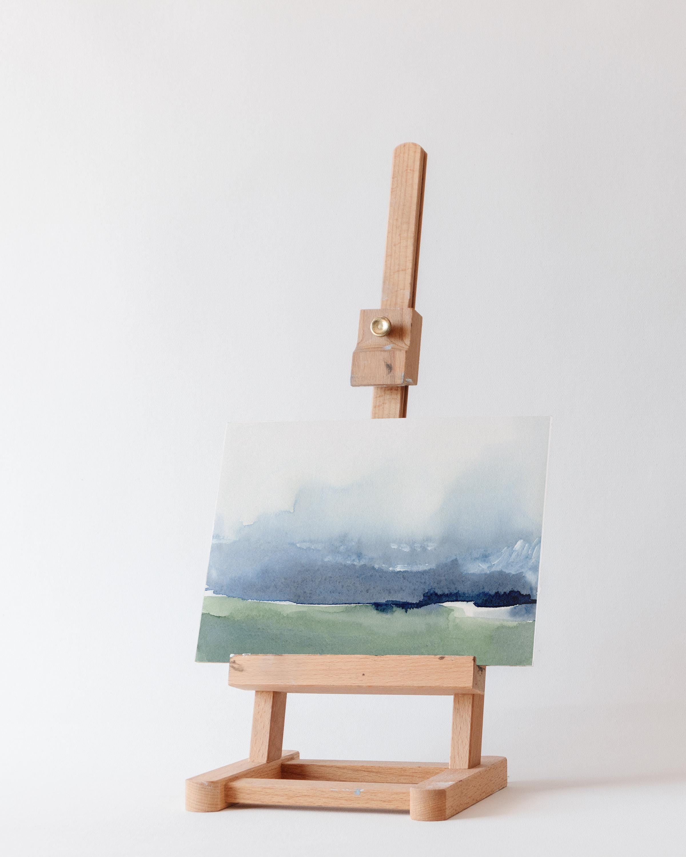 Blue and Green Landscape Watercolor Printed. Abstract Modern Watercolor ...