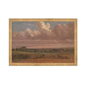 FRAMED. Sunset Prairie. Sunset Prairie Art. Framed Antique Sunset Art. Framed Moody Landscape Painting. Framed Sunset Prairie Painting.