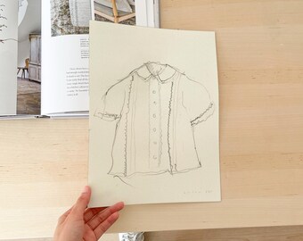 Romantic Shirt Study. Fashion Wall Art. Western Home Decor. Modern Line Drawing. Sketch Art. Fashion Illustration