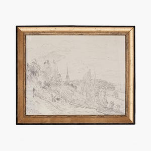 Promenade Drawing II. Scenery Sketch. Antique Landscape Scenery Drawing. Printed and Shipped Drawing. Muted Prints. Landscape Sketch Art