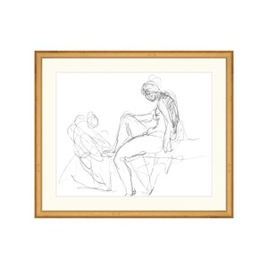 FRAMED. Together 3. Figure Study Drawing. Figure Sketch Vintage. Body Drawing Wall Art. Traditional Gold