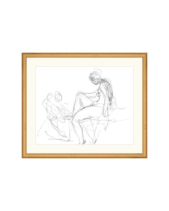 FRAMED. Together 3. Figure Study Drawing. Figure Sketch Vintage. Body Drawing Wall Art.