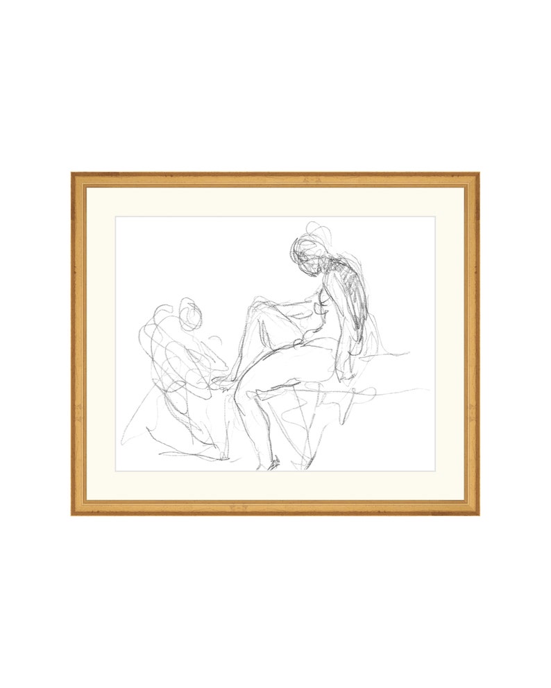 FRAMED. Together 3. Figure Study Drawing. Figure Sketch Vintage. Body Drawing Wall Art. Traditional Gold