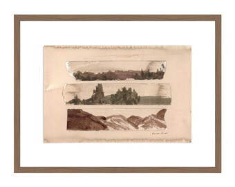 Three Little Landscapes. Framed Abstract Ink Watercolor. Contemporary Countryside Drawing. Modern Ink Landscapes. Watercolor Mountain Print