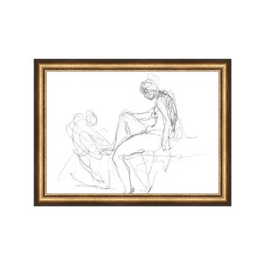 FRAMED. Together 3. Figure Study Drawing. Figure Sketch Vintage. Body Drawing Wall Art. image 3