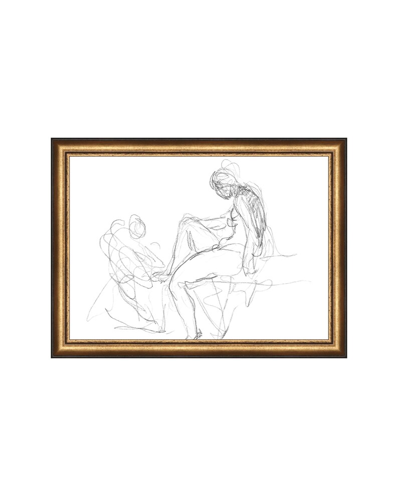 FRAMED. Together 3. Figure Study Drawing. Figure Sketch Vintage. Body Drawing Wall Art. image 3