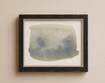 Impressions bleues. Paysage abstrait à l'aquarelle. Impression giclée abstraite brumeuse. Grande œuvre d'art aux tons neutres.