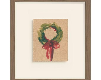 Wreath III. Christmas Neutral Prints. Brown Green Art. Green Red Painting. Modern Minimal Art. Neutral Christmas Decor. Decor for Walls Art