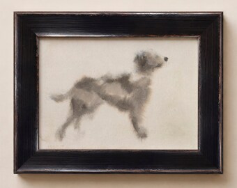 Aquarelle de chien. Décoration murale avec un chien aux tons neutres. Peinture animalière à l'atmosphère mélancolique. Palette de couleurs naturelles. Impression encadrée d'un chien aux tons chauds et neutres.