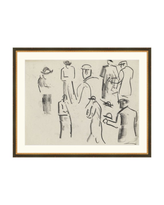 Crowd. Vintage Still Life Crowd Sketch. People Drawing. Vintage Sketch Art Print. Antique Traditional Wall Art Print. Vintage Crowd Drawing.