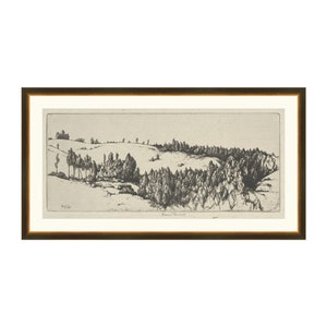 Hills Etching. Landscape Drawing. Vintage Landscape Wall Art. Landscape Etching Prints.