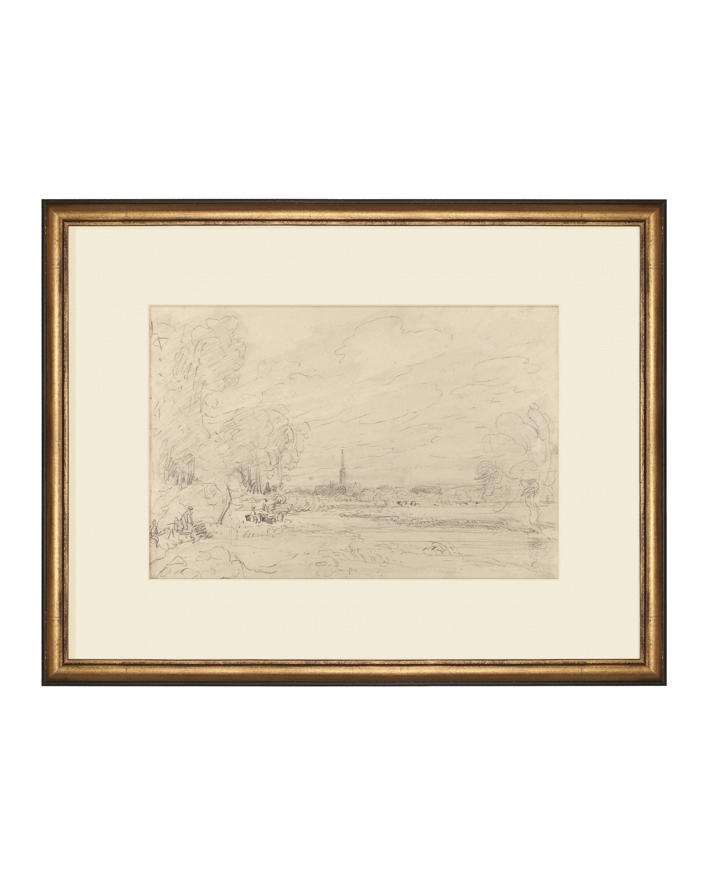 FRAMED Promenade Drawing III. Antique Landscape Framed Prints. Landscape Sketches Black and White. Art Print Drawing. Frame Print art sketch