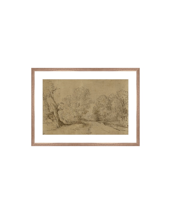 FRAMED. Charcoal Road. Antique Drawing of Charcoal. Road Drawing Vintage. Antique Road Art Print. Antique Road Art. Giclée Print Paper.