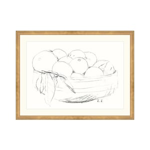 Bowl of Orange. Farmhouse Decor. Fruit Drawing. Modern Minimalist Print. Fruit Charcoal Artwork. Drawing Printed and Shipped.