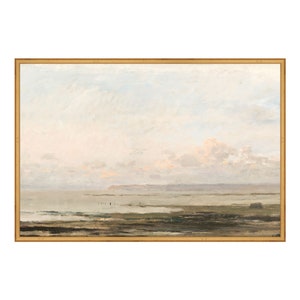 FRAMED Olive Green and Beige Art | Beach Landscape Painting | Framed Wall Art | Large Prints | Art Gold Frame | Landscape Art Print Giclee