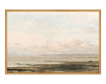 FRAMED Olive Green and Beige Art | Beach Landscape Painting | Framed Wall Art | Large Prints | Art Gold Frame | Landscape Art Print Giclee