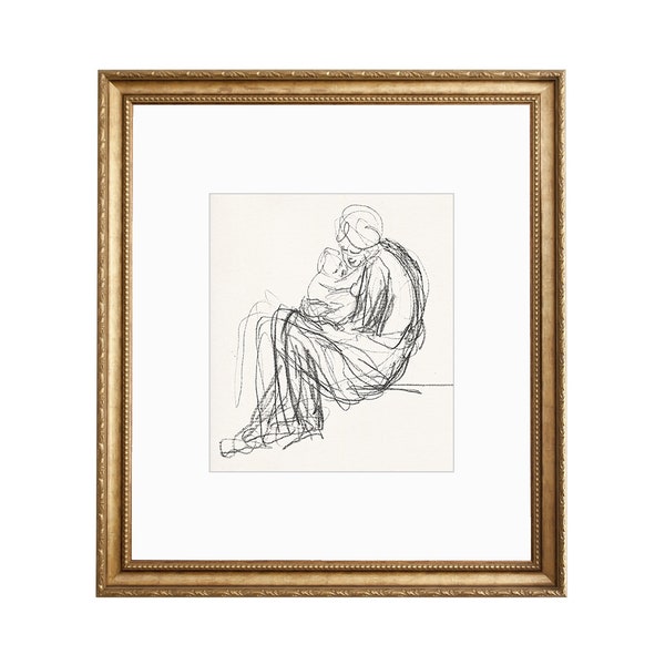 MOTHERHOOD Art | Vintage Sketch | Figure Drawing Charcoal Printed and Shipped | Vintage Wall Decor | Art Print Drawing | Art Gift for Woman
