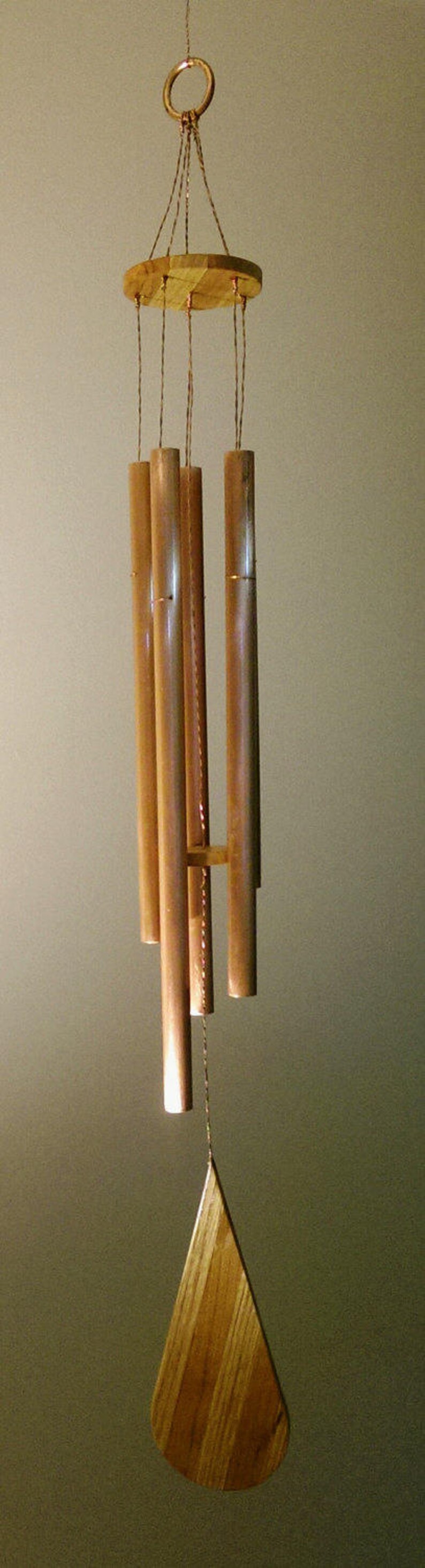 32 Oak and Cherry Box Wood Recycled Copper Wind Chime image 4