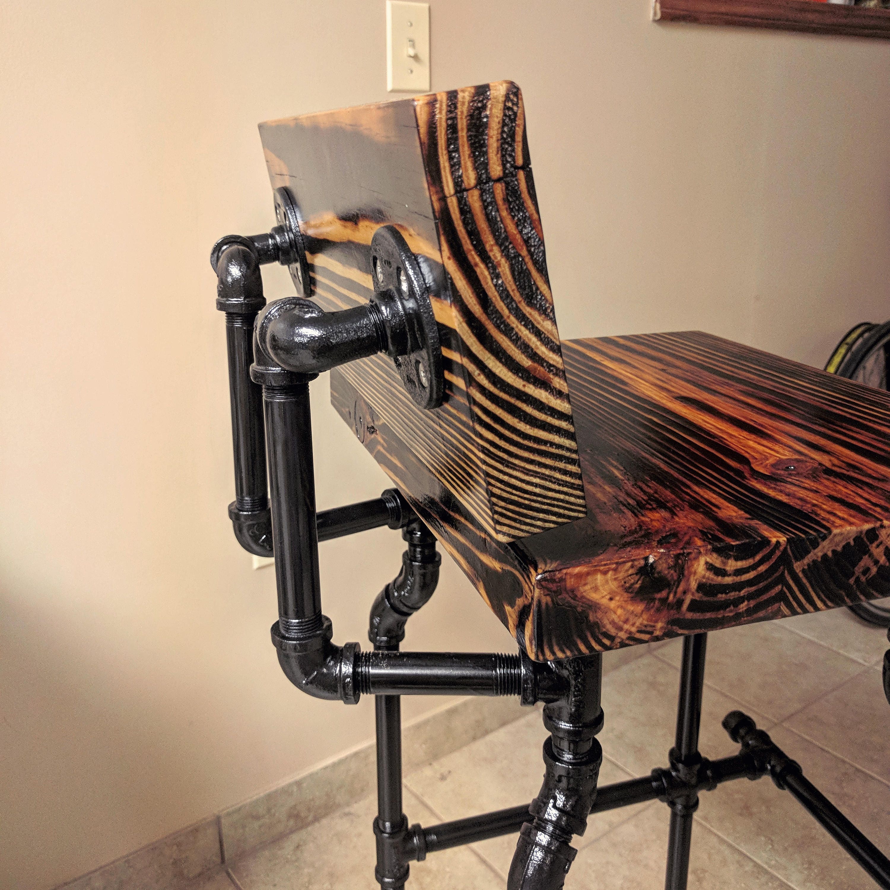 Custom Bar Stool the Damon Charred Finish and Black Pipe Etsy
