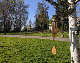 32" Oak and Cherry Box Wood Recycled Copper Wind Chime