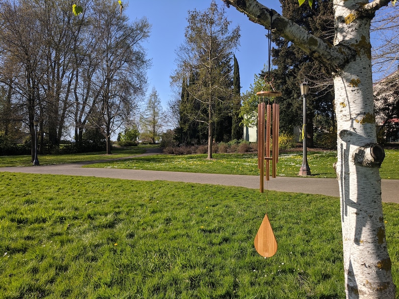 32 Oak and Cherry Box Wood Recycled Copper Wind Chime image 1