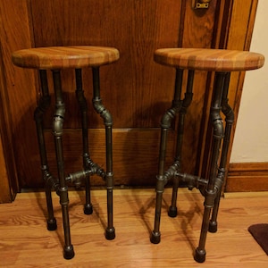 Oak and Cherry Pipe Bar Stools