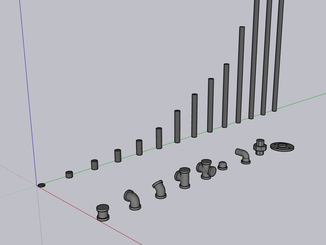 Componentes do SketchUp - Acessórios para tubos de ferro preto de meia polegada