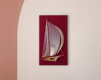 Endeavour - String Art/ Craft Kit / Modern textile art/Sailing Boat - Burgundy