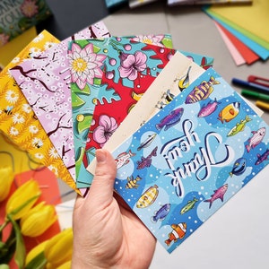 Lot de 6 cartes de remerciement colorées / Pack de cartes de remerciement