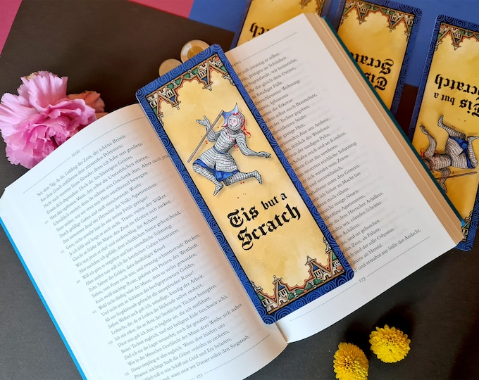 Tis but a scratch, medieval art funny bookmark