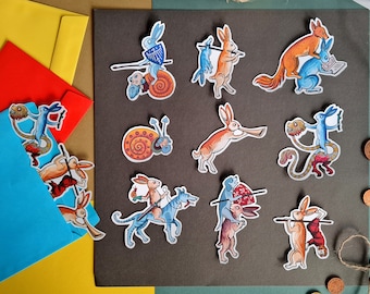 Medieval bunny warrior vinyl sticker set